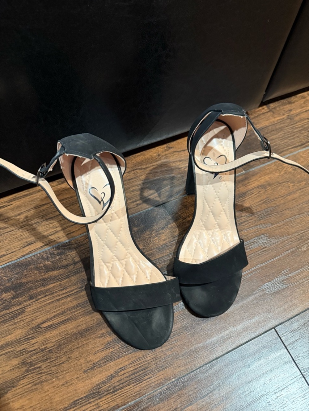 Women's Black Ankle-Strap Block Heel Sandals with Quilted Insole